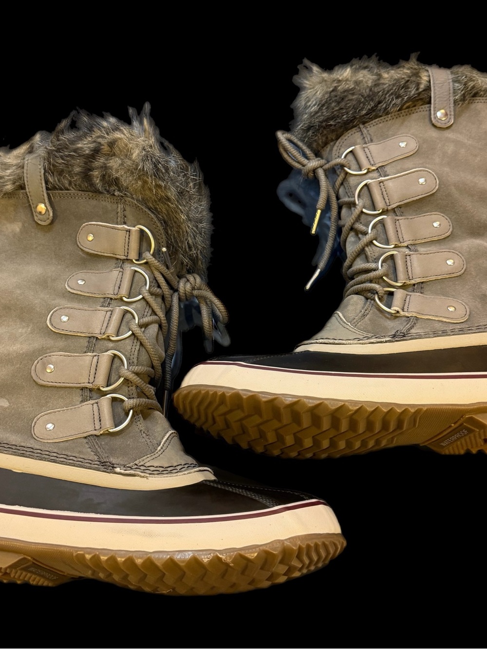 Sorel Joan of Arctic Women’s Taupe Gray Fur-Trim Winter Boots size 10.5 NWT